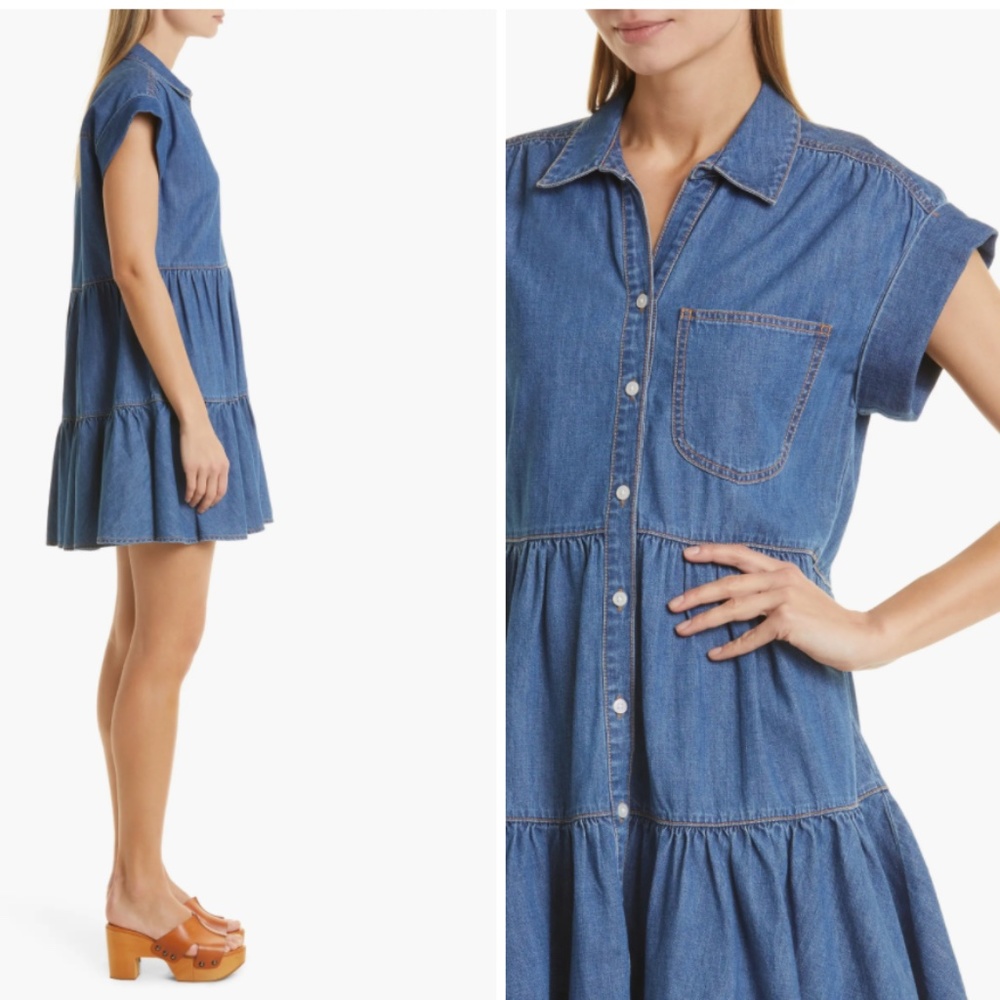 Veronica Beard Trisha Tiered Denim Shirtdress